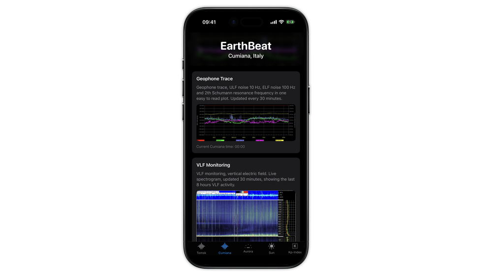 EarthBeat app showing Cumiana VLF station data