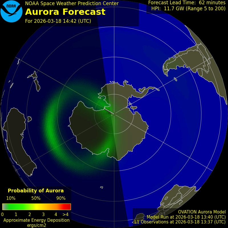 NOAA OVATION aurora forecast for the southern hemisphere