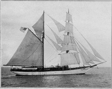 The research yacht Carnegie under sail on her first magnetic-survey cruise in 1909