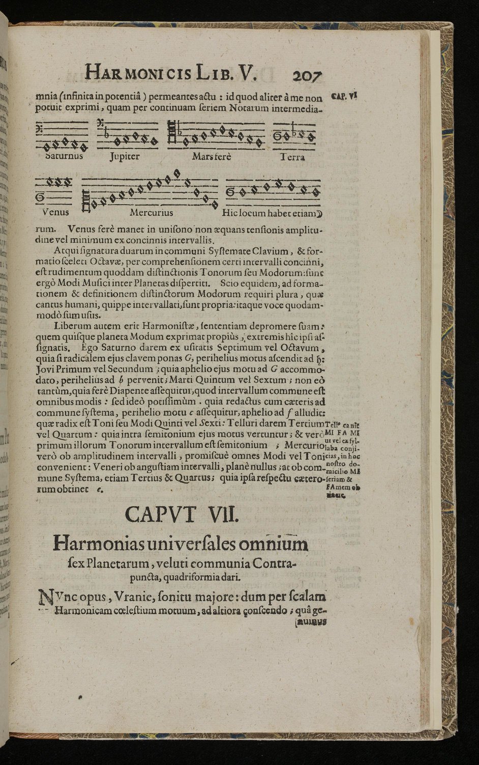Page from Johannes Kepler's Harmonices Mundi (1619) showing the musical scales for the six known planets and the Moon