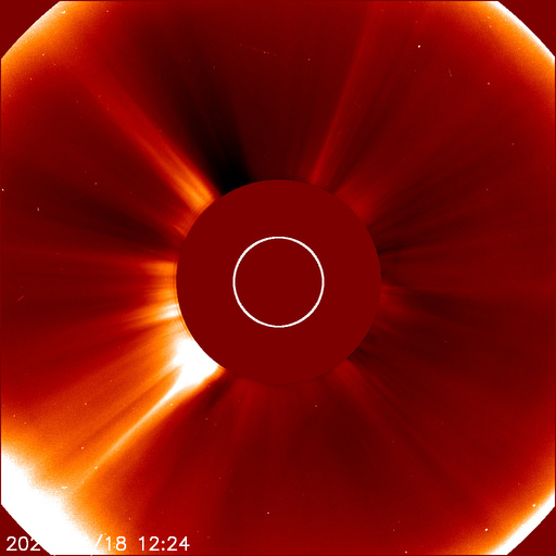 SOHO LASCO C2 coronagraph showing the Sun's corona and coronal mass ejections