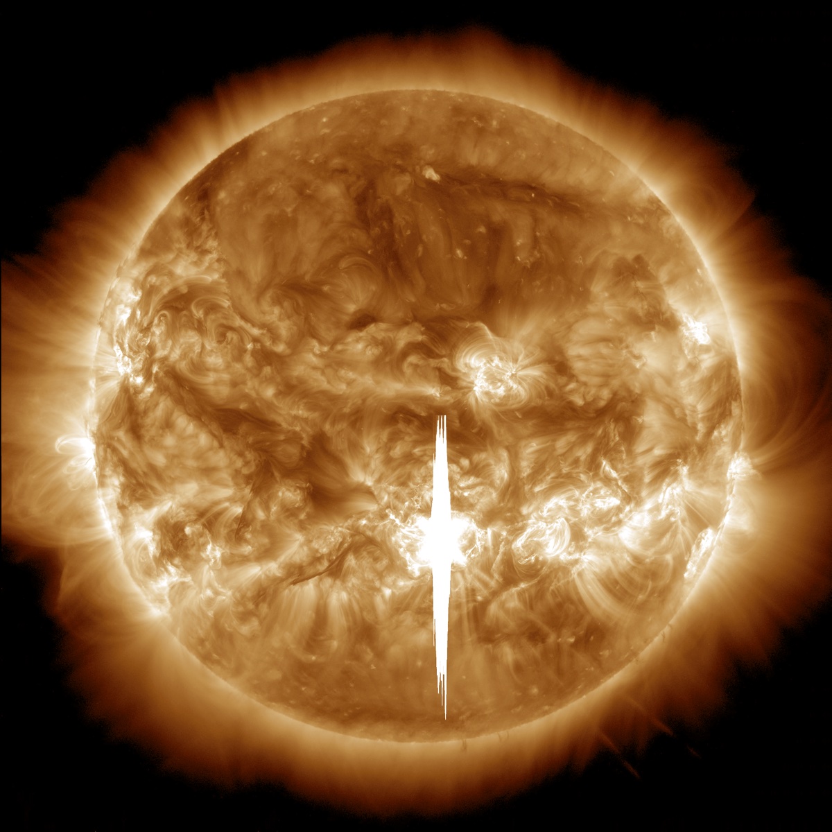 Full-disc view of the Sun in 193 Angstrom extreme ultraviolet light with an X9.0 solar flare erupting near the western limb on 3 October 2024