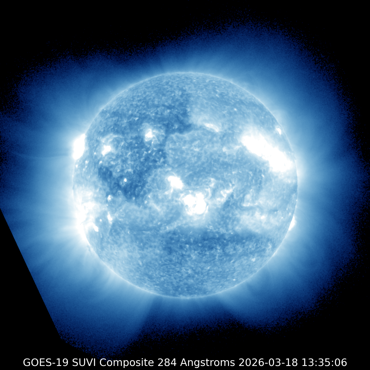 The Sun in 284 Angstrom ultraviolet light captured by GOES-19 SUVI telescope